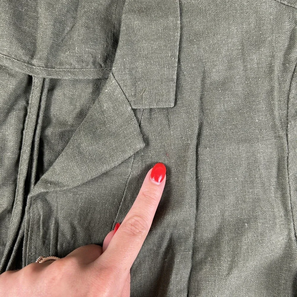 HAVE Jacket Womens Large Green Linen Blend Open Front Roll Tab Sleeves D Ring